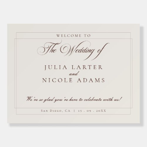 Classic Ivory Choco Brown Wedding Welcome Sign