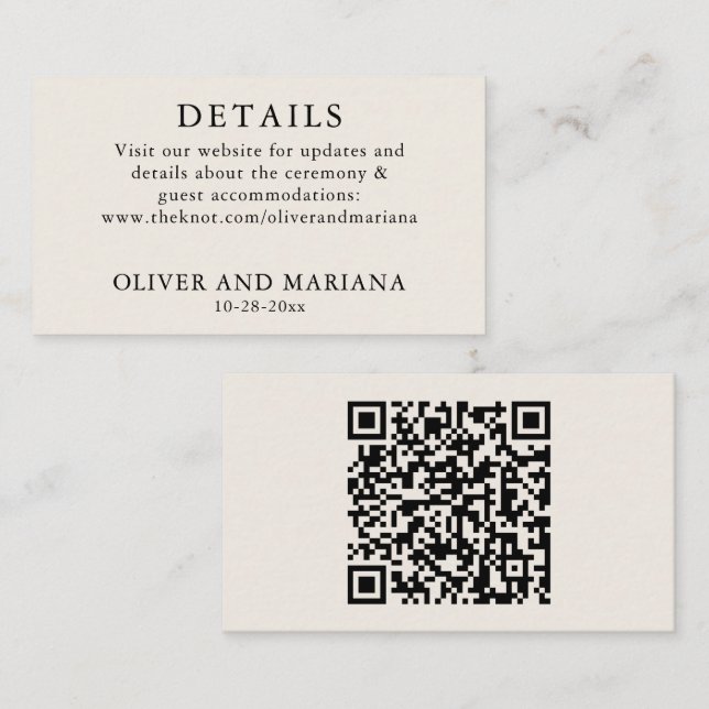 Classic Ivory Details QR Code Wedding Enclosure Card (Front/Back)