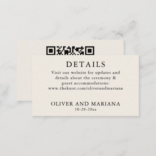 Classic Ivory Details QR Code Wedding Enclosure Card