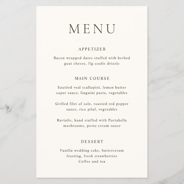 Classic Ivory Elegant Budget Wedding Menu Flyer (Front)