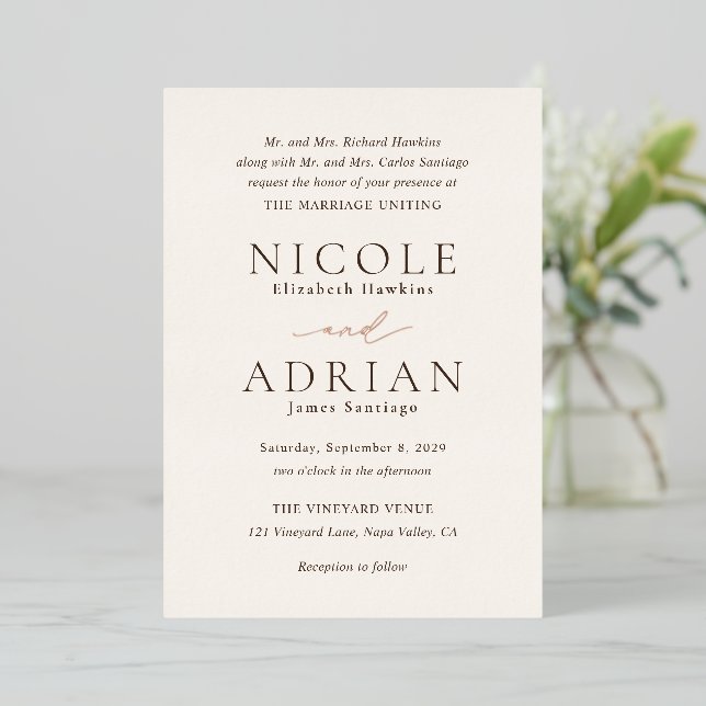 Classic Ivory Elegant Wedding Foil Invitation (Standing Front)