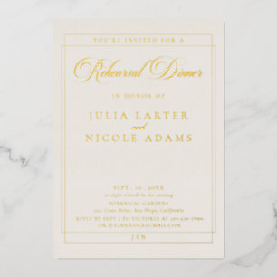 Classic Ivory Gold Calligraphy Rehearsal Dinner Foil Invitation