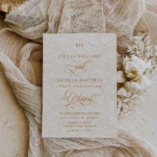 Classic Ivory Gold Monogram Floral Wedding Invitation