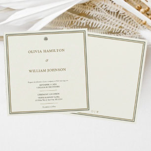 Classic Ivory & Gold Monogram Square Wedding Invitation