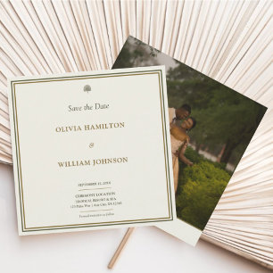 Classic Ivory & Gold Square Photo Save The Date