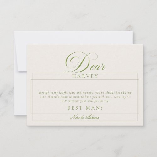 Classic Ivory Green Best Man Proposal Cards