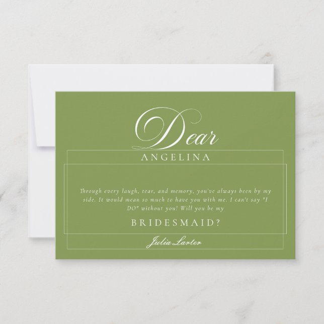 Classic Ivory Green Bridesmaid Proposal Cards (Front)