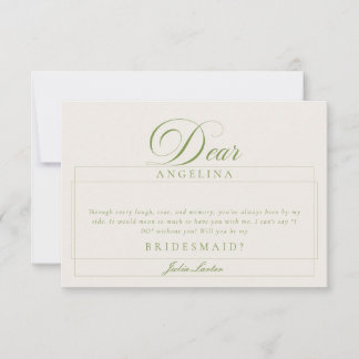 Classic Ivory Green Bridesmaid Proposal Cards