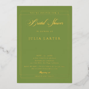 Classic Ivory Green Calligraphy Bridal Shower Foil Invitation
