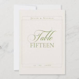 Classic Ivory Green Calligraphy Table Number