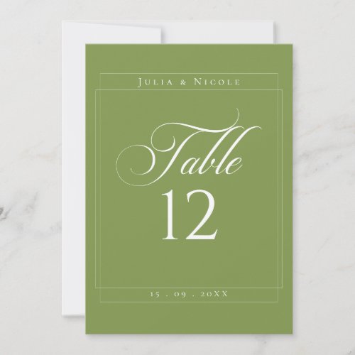 Classic Ivory Green Calligraphy Table Number