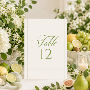 Classic Ivory Green Calligraphy Table Number Sign