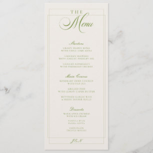 Classic Ivory Green Calligraphy Wedding Menu