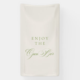 Classic Ivory Green Calligraphy Wedding Open Bar Banner