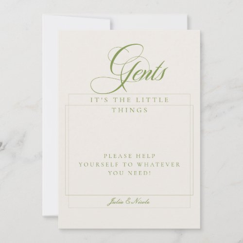 Classic Ivory Green Gents Bathroom Basket Sign Invitation