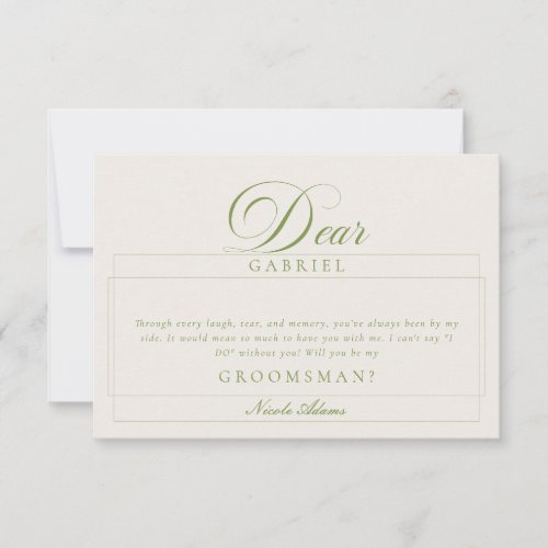 Classic Ivory Green Groomsman Proposal Cards