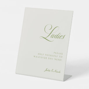 Classic Ivory Green Ladies Bathroom Basket Sign