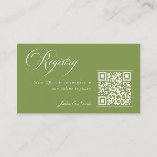 Classic Ivory Green QR Code Wedding Registry Enclosure Card
