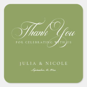 Classic Ivory Green Script Calligraphy Wedding Square Sticker