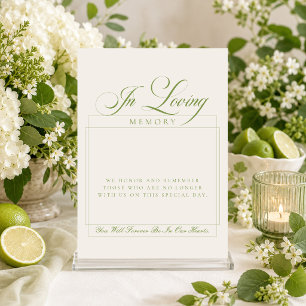Classic Ivory Green Script In loving Memory Sign Invitation