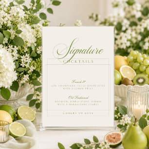 Classic Ivory Green Signature Cocktails Sign Invitation