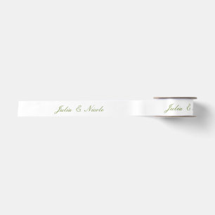 Classic Ivory Green Wedding Custom Name Satin Ribbon