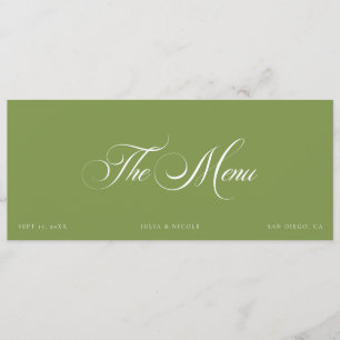 Classic Ivory Green Wedding Guest Menu Cards