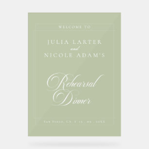 Classic Ivory Green Wedding Rehearsal Dinner Sign