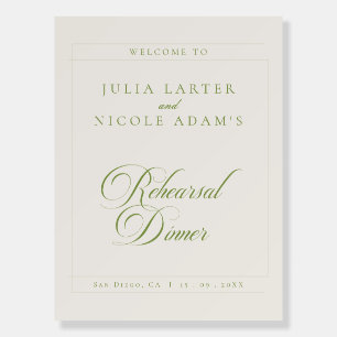 Classic Ivory Green Wedding Rehearsal Dinner Sign