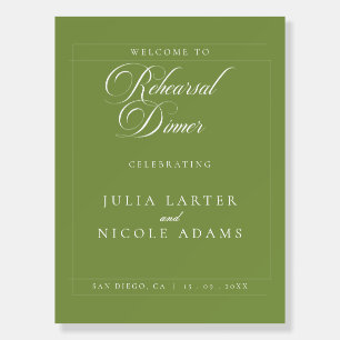 Classic Ivory Green Wedding Rehearsal Dinner Sign