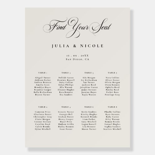 Classic Ivory Green Wedding Seating Chart Sign