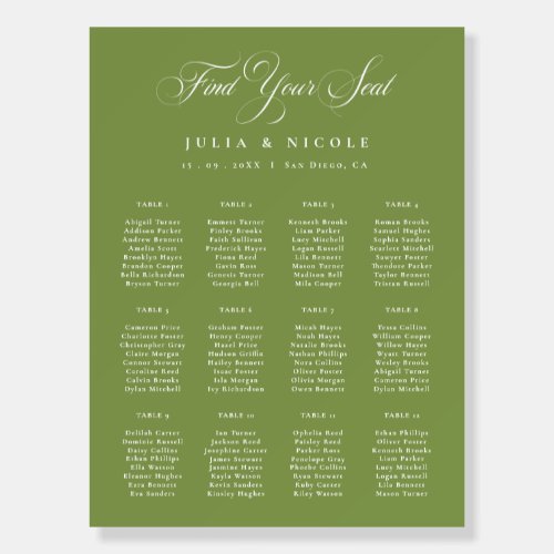 Classic Ivory Green Wedding Seating Chart Sign