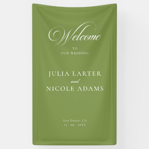 Classic Ivory Green Welcome Wedding Banner Sign