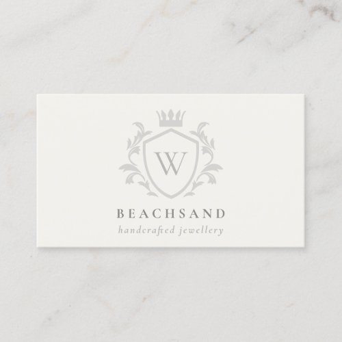 Classic Ivory Grey Monogram Floral Crown Crest  Business Card