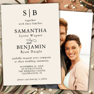 Classic Ivory Monogram Photo Wedding Invitation