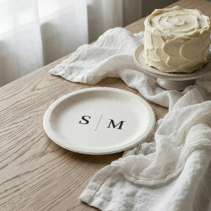 Classic Ivory Monogram Wedding Paper Plates