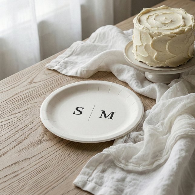 Classic Ivory Monogram Wedding Paper Plates (Creator Uploaded)