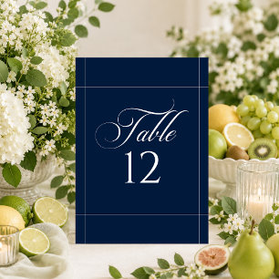 Classic Ivory Navy Blue Calligraphy Table Number