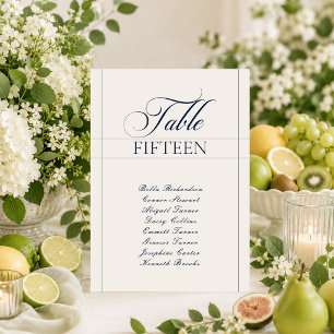 Classic Ivory Navy Blue Calligraphy Table Number