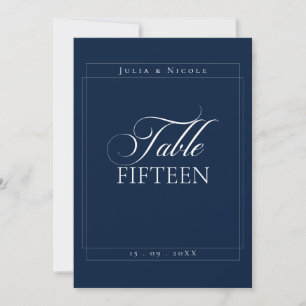 Classic Ivory Navy Blue Calligraphy Table Number