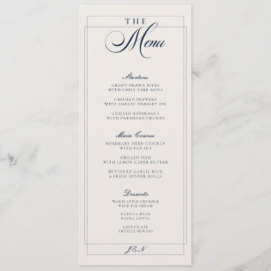 Classic Ivory Navy Blue Calligraphy Wedding Menu
