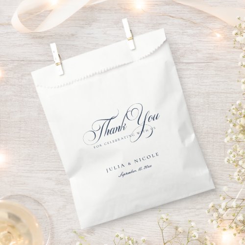 Classic Ivory Navy Blue Script Calligraphy Wedding Favor Bag