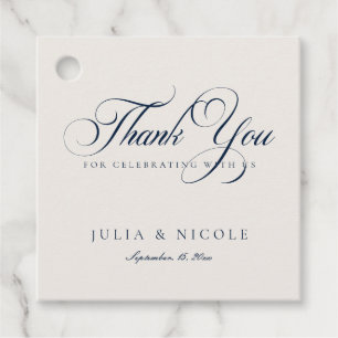 Classic Ivory Navy Blue Script Calligraphy Wedding Favor Tags