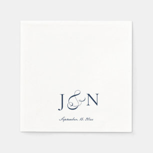 Classic Ivory Navy Blue Script Calligraphy Wedding Napkins