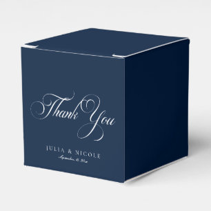Classic Ivory Navy Blue Sweet Thank You Wedding Favor Boxes