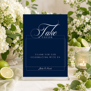 Classic Ivory Navy Blue Take A favor Wedding Sign Invitation