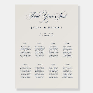 Classic Ivory Navy Blue Wedding Seating Chart Sign