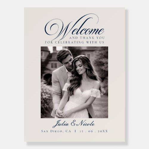 Classic Ivory Navy Blue Wedding Welcome Sign