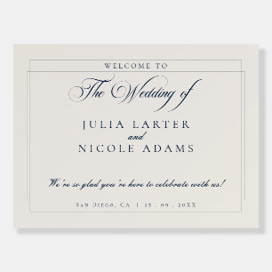 Classic Ivory Navy Blue Wedding Welcome Sign