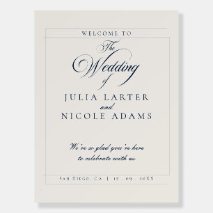 Classic Ivory Navy Blue Wedding Welcome Sign